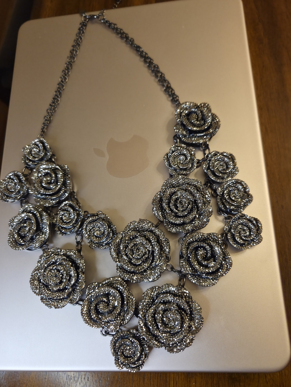 Chamilia Silver-Tone Sparkling Rose Bib Necklace